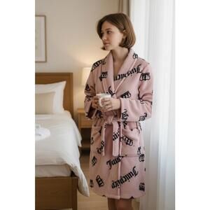 Juicy Couture Pink Fleece Robe with Black Logo Print